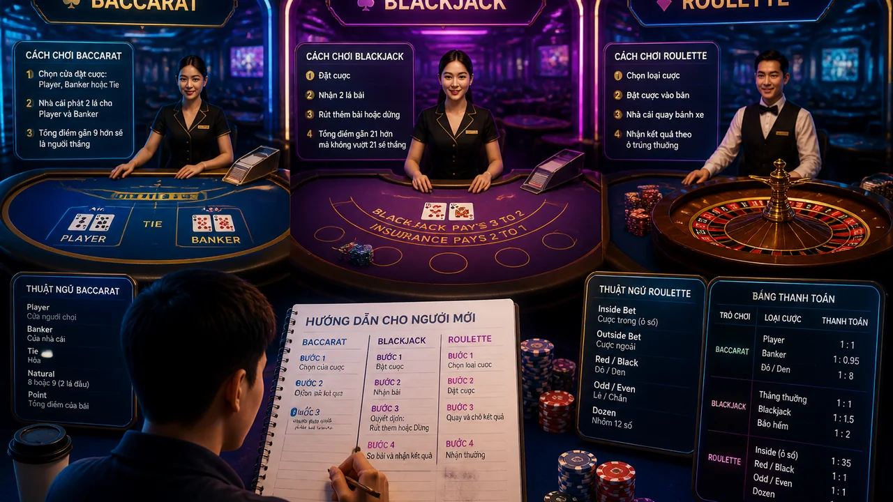 Chọn nhịp chơi yêu thích: so sánh baccarat blackjack roulette 99win cho người mới